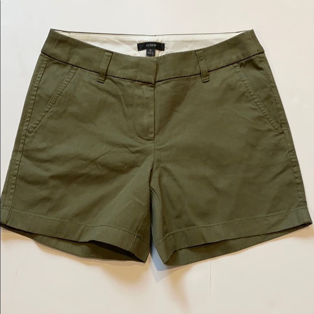 J Crew SZ 0 Casual Flat Front Olive Green Cotton Shorts New (e)